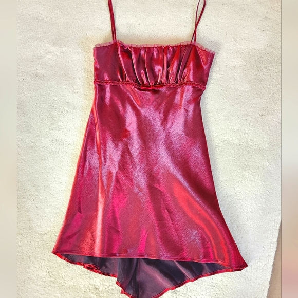90s Y2K Fairy Whimsygoth Milkmaid coquette prom Red Satin shimmer 8 - Picture 3 of 14